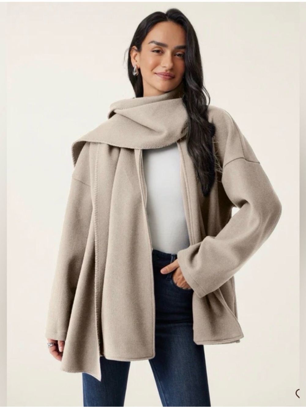 OGL CashSoft Oversized Scarf Jacket Heather Oatmeal size large